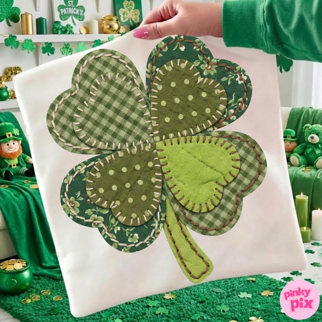 Patchwork Shamrock PNG: St Patricks Day Clover Sublimation Design ...