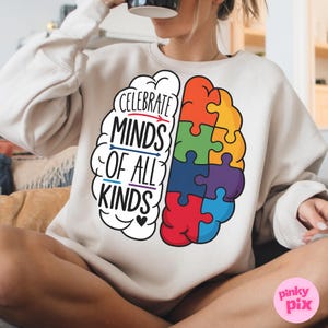 Celebrate Minds of All Kinds PNG | Autism Awareness Puzzle Brain Clipart | Neurodiversity Sublimation Design