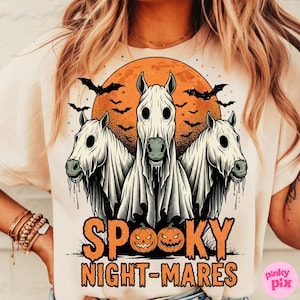 Halloween-spökhäst png, rolig retro Halloween-png, läskig mardrömshäst png, skräckpumpa-png, hemsökt western-sublimering