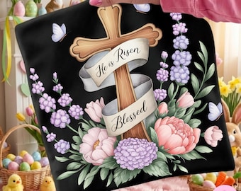 Croix de Pâques ressuscitée PNG, Floral Christian Blessed Sublimation Design, tendance téléchargement numérique