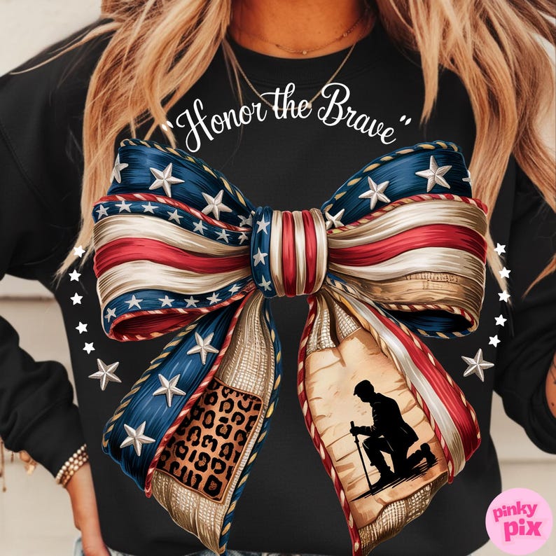 Memorial Day Bow PNG, patriottische Amerikaanse vlag clipart, veteraan sublimatie ontwerp, militaire Leopard Bow, 4 juli png voor shirt afbeelding 2