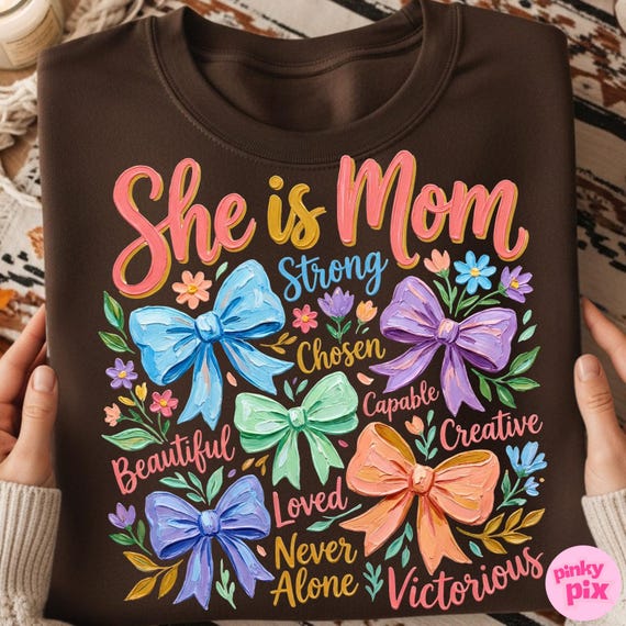 She Is Mom PNG: Christian Mama Boho Floral Wildflower Sublimation Design, Trending Digital Download