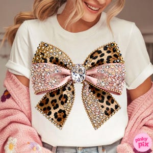 Leopard Rhinestone Bow PNG: Glam Coquette Bling Sparkle Mosaic Ribbon Sublimation Design, Digital Download image 6