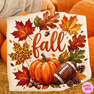 Fall Football PNG: Autumn Leaves Pumpkin Leopard Game Day Design