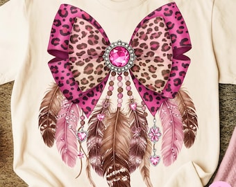 Cowgirl Pink Leopard Bow PNG: Boho Western Sublimation Design