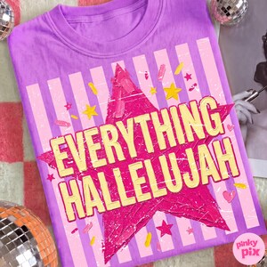 Allt Hallelujah PNG: Retro randig kristen tro Girly Star Grunge Sassy sublimering, digital nedladdning bild 3