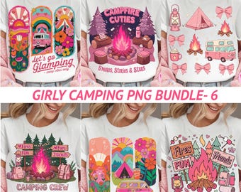 Camping Girls PNG Bundle, Glamping Pink Campfire Clipart, Cute Camp Squad Sublimation, Retro Girly Camping Crew Design
