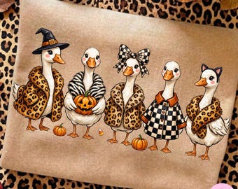 Halloween Goose PNG: Leopard Geese Spooky Season Shirt Design