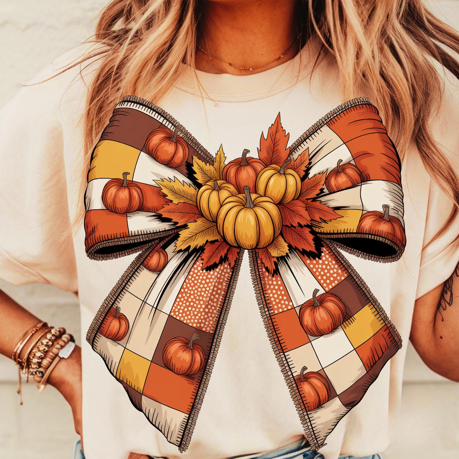 Coquette Fall Pumpkin Bow Png Bundle, Retro Fall Bow Png, Boho Floral ...