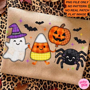 Faux Patchwork Halloween PNG: Ghost Candy Corn Pumpkin Spider Design