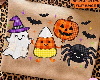 Finto patchwork di Halloween PNG: Fantasma, Caramelle, Mais, Zucca, Ragno, Design