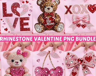 Rhinestone Valentine PNG Bundle: Sparkle Bling Crystal Mosaic Jewel Diamond Vday, Trending Digital Download