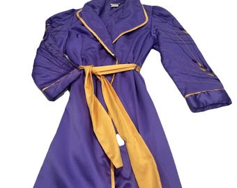 Early Natori for I.Magnin Couture Satin Robe 1980s purple/gold embroidery