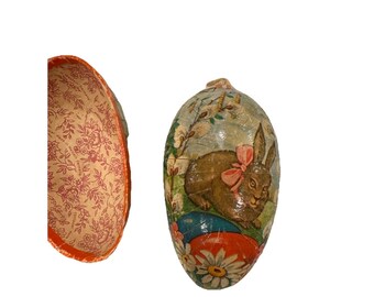 Vintage Paper Mache Decoupage Spring Easter Egg Halves - Western Germany