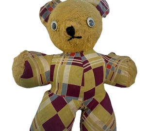 Vintage 1950s Gund Perki Cubbi Teddy Bear Patchwork Fabric Plush  Brooklyn NY
