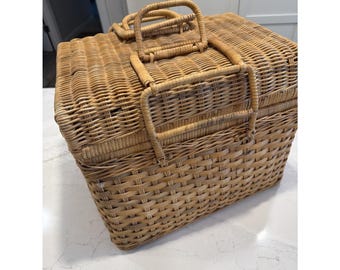 Vintage Wicker Rattan Basket with Handles - Large Decor