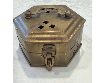 Vintage Brass Trinket Box Hexagon Incense Holder Made in India Handle and Latch