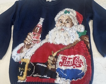 Vintage Eagles Eye Santa Claus Pepsi Sweater Rare Holiday Christmas USA Small