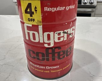 Vintage Folgers Coffee Can Regular Grind 1 LB TIN 4 cents off