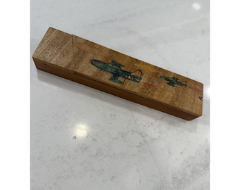 Vintage Wooden Pencil /Trinket Box WWII Airplane Aviation Folk Art Swivel Rare