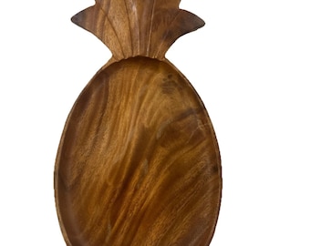Vintage Monkey Pod Wood Pineapple Plate Serving Tray Wood Decor 16.5"