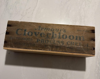 Vintage Armor's Cloverbloom houten kist gepasteuriseerd proces 2 pond Amerikaanse kaas