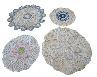 Vtg Handmade Crochet Doilies Lot Of 4 Floral Mandala Grandma Boho Cottagecore