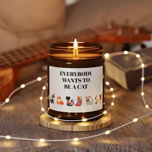 Cat Lover Scented Soy Candle, Amber Jar, Aromatherapy Gift, Cozy Home Decor, Birthday Present, Pet Lover Gift