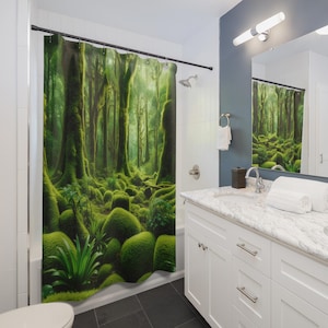 Mossy Forest Shower Curtain – Green Woodland Bathroom Decor