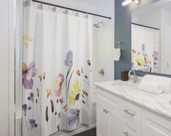 Wildflowers Shower Curtain - Floral Bathroom Decor, Botanical Bath Curtain, Nature Inspired Home Accessories, Rustic Farmhouse Bathroom Art,