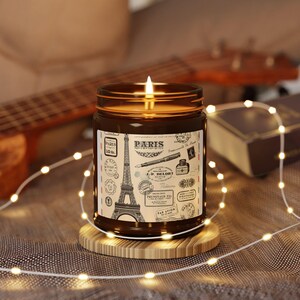 Vela de soja perfumada con postal de París, decoración vintage, fragancia para el hogar, regalo de aromaterapia, vela para amantes de los viajes.