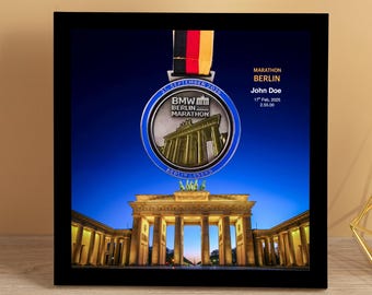 Personalized Berlin Marathon Medal Display Frame, Finisher Gift, Landmark (NA: Marathon, Half Marathon, 10K, 5K)