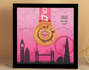 Personalized London Marathon Medal Display Frame, Finisher Gift, Skyline (I)