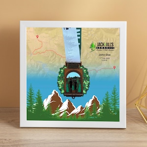 Jack & Jill Marathon Medal Display Frame, North Bend Marathon, Marathon Gift, Running Gift, Finisher Medal Display (Skyline)