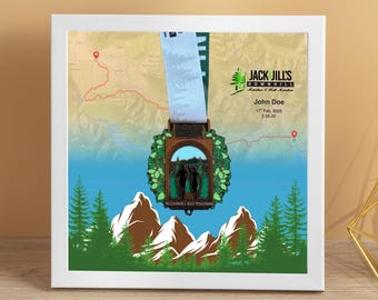 Personalized Jack & Jill Marathon Medal Display Frame, Finisher Gift, Skyline