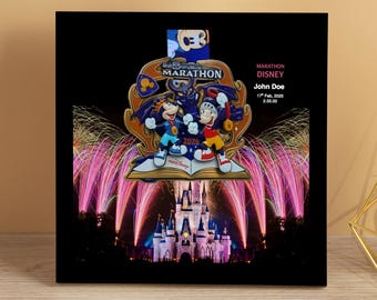Personalized Disney Marathon Medal Display Frame, Finisher Gift, Skyline (G: Marathon, Half Marathon, 10k, 5K, Challenge)