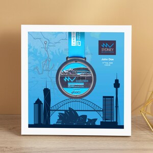 Sydney Marathon Medal Display Frame, Marathon Gift, Running Gift, Finisher Medal Display (Skyline - 2)