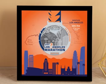 Personalized Los Angeles Marathon Medal Display Frame, Finisher Gift (G: Marathon, Half Marathon, 10K, 5K)