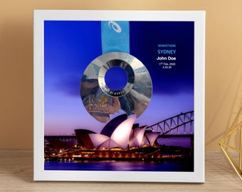 Personalized Sydney Marathon Medal Display Frame, Finisher Gift, Landmark (NA: Marathon, Half Marathon, 10K, 5K)