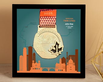 Personalized Twin Cities Marathon Medal Display Frame, Minnesota, Finisher Gift (G: Marathon, Half Marathon, 10K, 10 Mile, Loony, 5K)