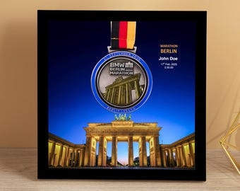 Personalized Berlin Marathon Medal Display Frame, Finisher Gift, Landmark (I)