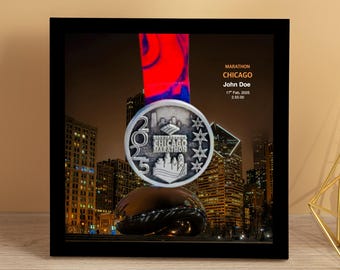 Personalized Chicago Marathon Medal Display Frame, Finisher Gift, Landmark (I)