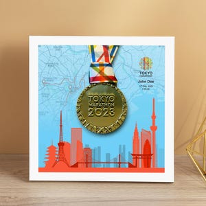 Tokyo Marathon Medal Display Frame, Marathon Gift, Running Gift, Finisher Medal Display (Skyline - 2)