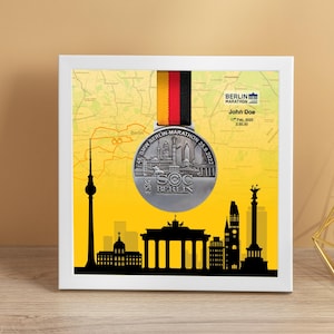 Berlin Marathon Medal Display Frame, Marathon Gift, Running Gift, Finisher Medal Display (Skyline - 3)