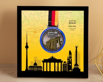 Personalized Berlin Marathon Medal Display Frame, Finisher Gift, Skyline (I)