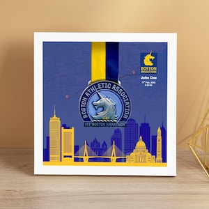 Boston Marathon Medal Display Frame, Marathon Gift, Running Gift, Finisher Medal Display (Skyline -2)
