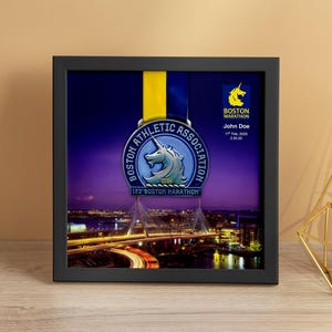 Boston Marathon Medal Display Frame, Marathon Gift, Running Gift, Finisher Medal Display (Landmark)