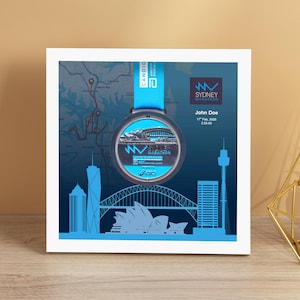 Sydney Marathon Medal Display Frame, Marathon Gift, Running Gift, Finisher Medal Display (Skyline)