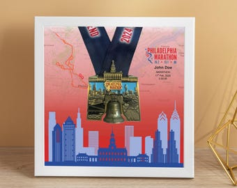 Personalized Philadelphia Marathon Medal Display Frame, Finisher Gift (G: Marathon, Half Marathon, 10K, 8K)