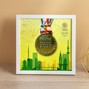 Tokyo Marathon Medal Display Frame, Marathon Gift, Running Gift, Finisher Medal Display (Skyline)
